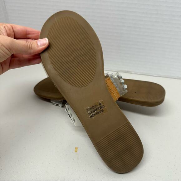 Madden Girl Slip On Silver Studded Vinyl Slides Womens 9 Beach Sandal Flats - Picture 4 of 7